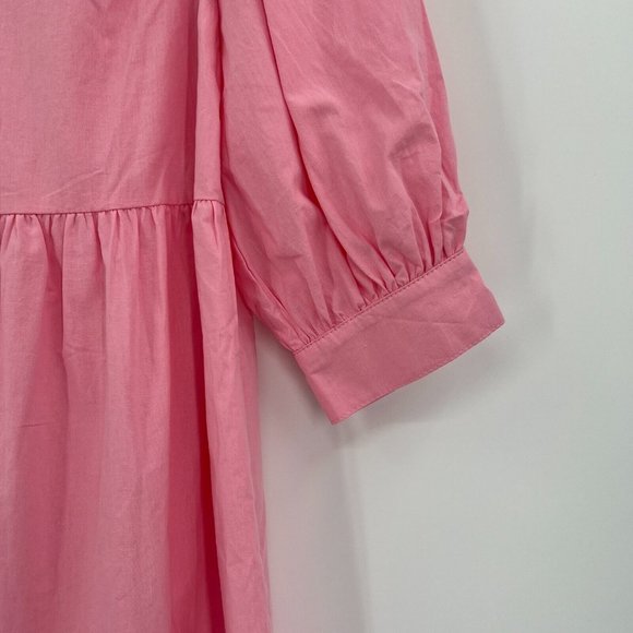 Pomander Place by Tuckernuck Pink Lizzie Mini Dress Babydoll Poplin V-Neck sz M - Picture 5 of 6